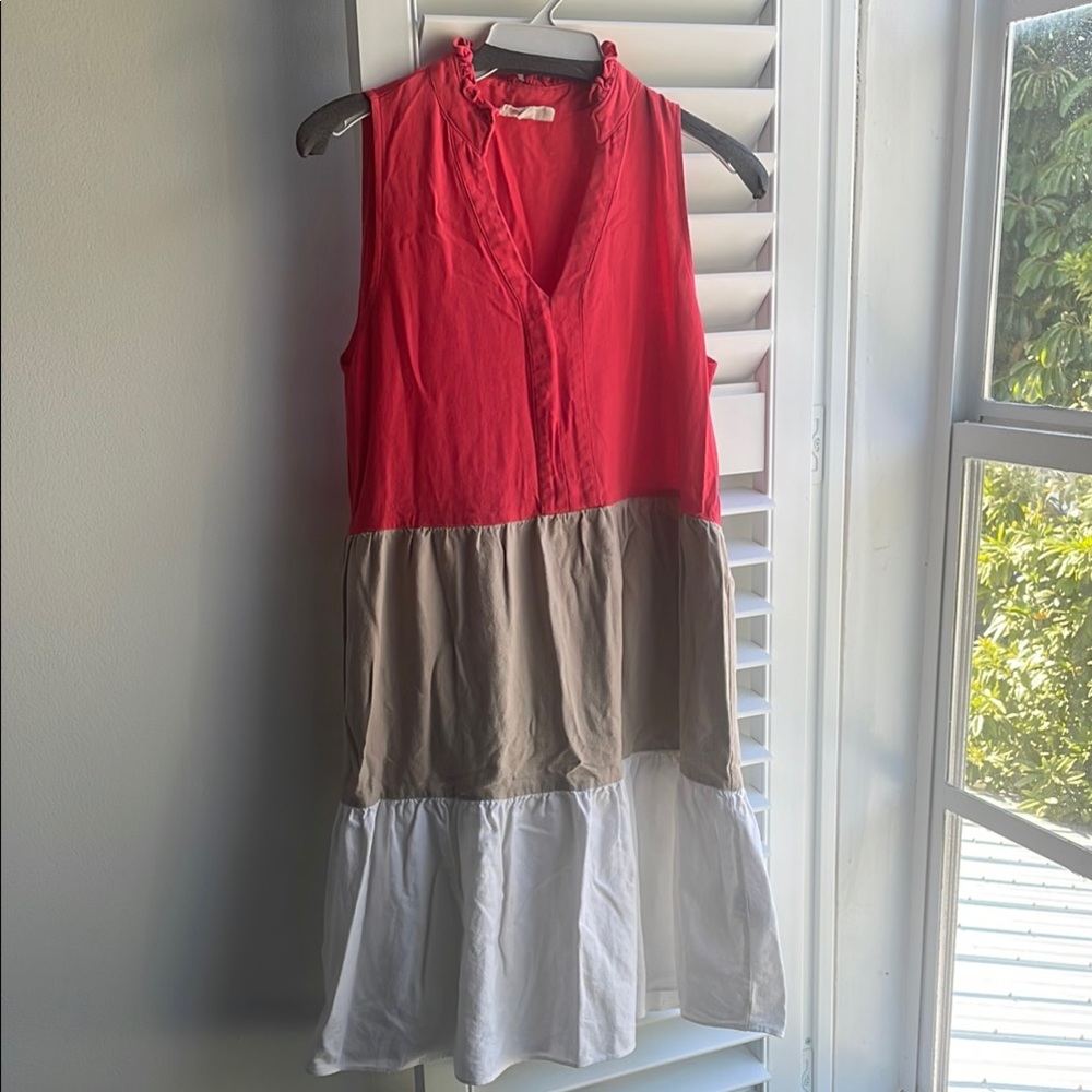 Seven7 Red, Tan, and White Midi Dress